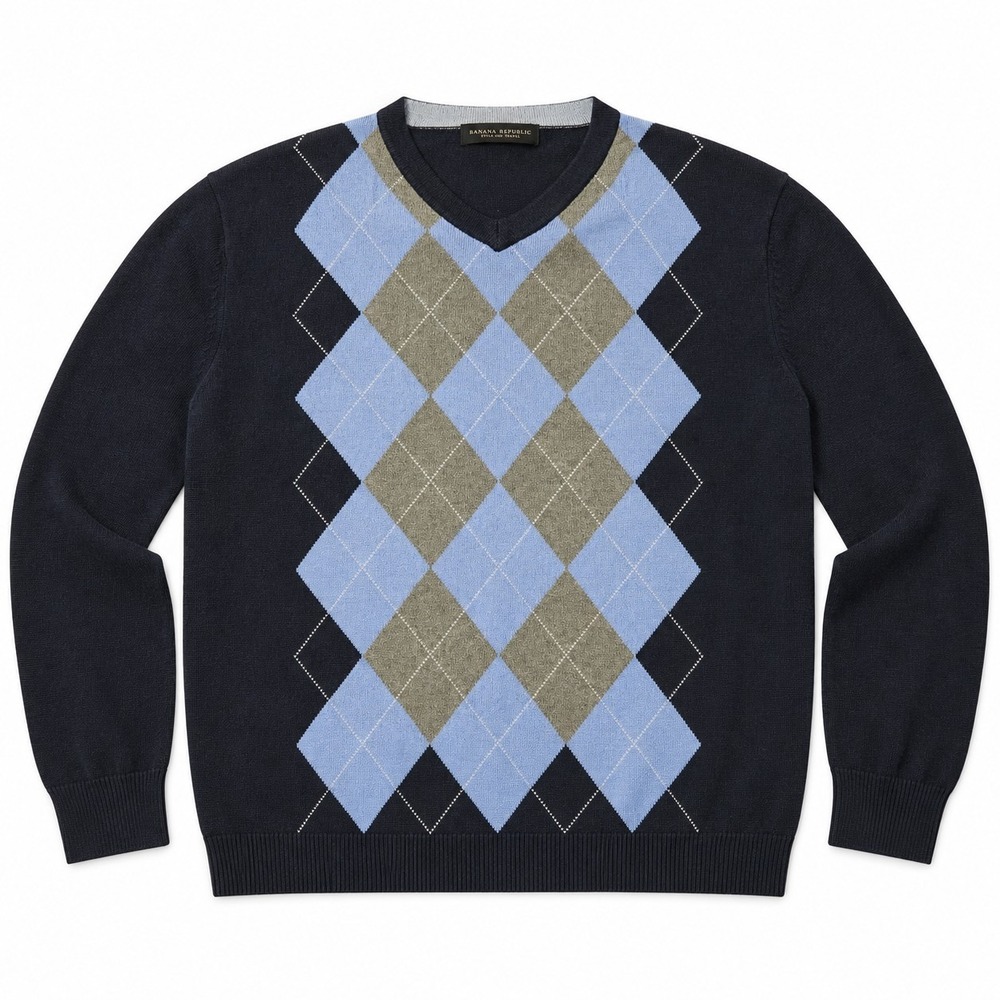 Banana Republic Sweater Silk Cashmere Argyle L Large Men's
